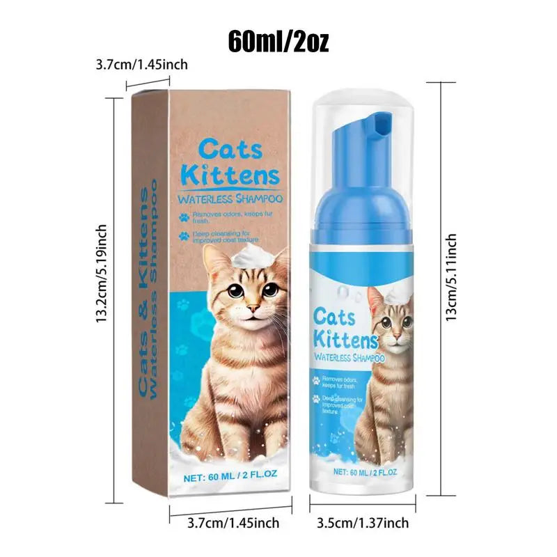 Waterless Cat Shampoo Waterless Cat Shampoo Licking Safe Dry Shampoo 60Ml Gentle Foam Shampoo for Cats Deep Cleansing Relieves