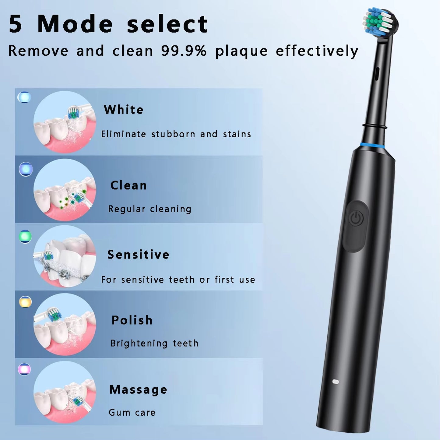 Electric Toothbrush Rotary Cleaning Teeth Brush Waterproof Electronic Tooth Brush with Timer Rechargeable Toothbrush with 8 Head