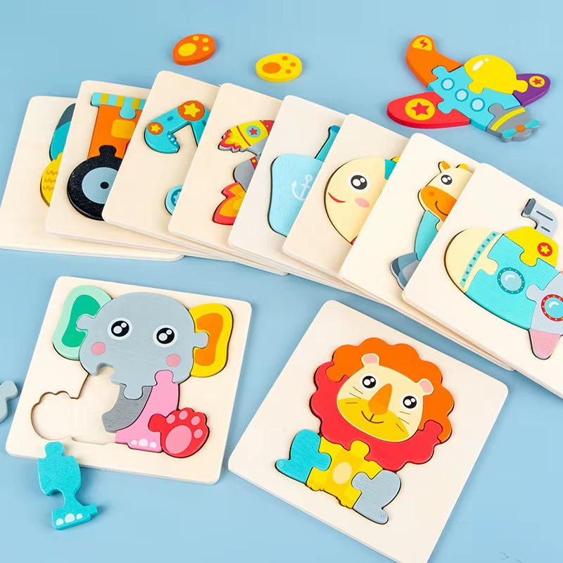 3D Cartoon Animal Wooden Puzzle - Cognitive Development Jigsaw for Early Education and Gift Giving