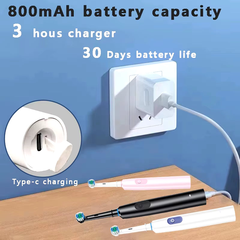 Electric Toothbrush Rotary Cleaning Teeth Brush Waterproof Electronic Tooth Brush with Timer Rechargeable Toothbrush with 8 Head