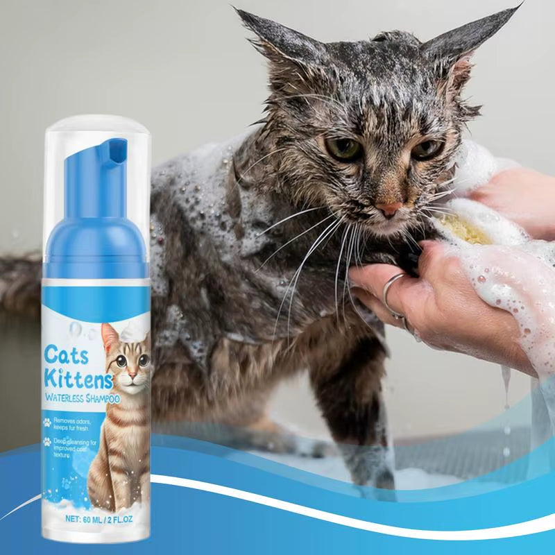 Waterless Cat Shampoo Waterless Cat Shampoo Licking Safe Dry Shampoo 60Ml Gentle Foam Shampoo for Cats Deep Cleansing Relieves