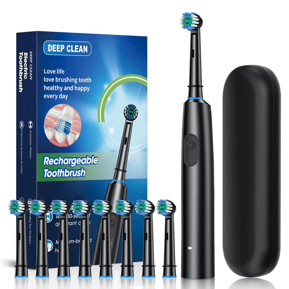 Electric Toothbrush Rotary Cleaning Teeth Brush Waterproof Electronic Tooth Brush with Timer Rechargeable Toothbrush with 8 Head