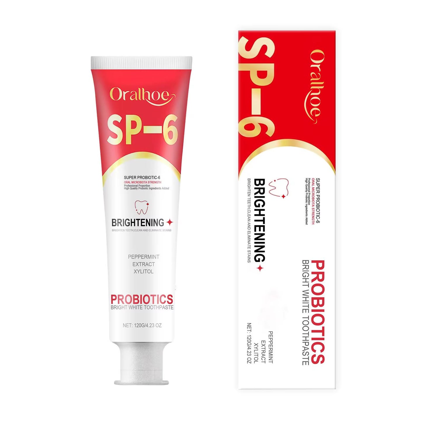 SP-6 Probiotic Toothpaste Whiten Clean Teeth Remove Stains Oral Care Management Fresh Breath with Sodium Saccharin Lactobacillus