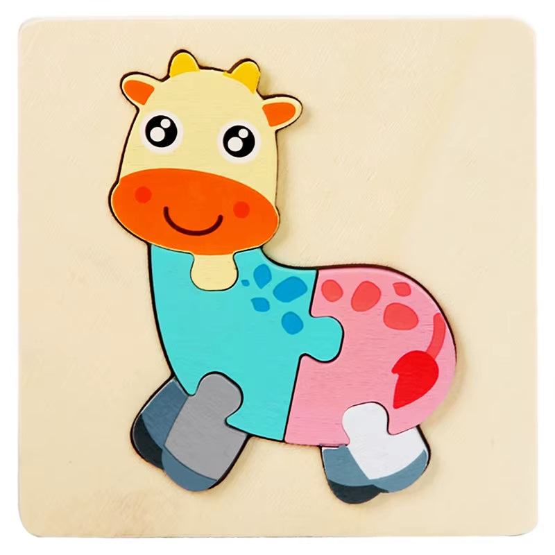 3D Cartoon Animal Wooden Puzzle - Cognitive Development Jigsaw for Early Education and Gift Giving