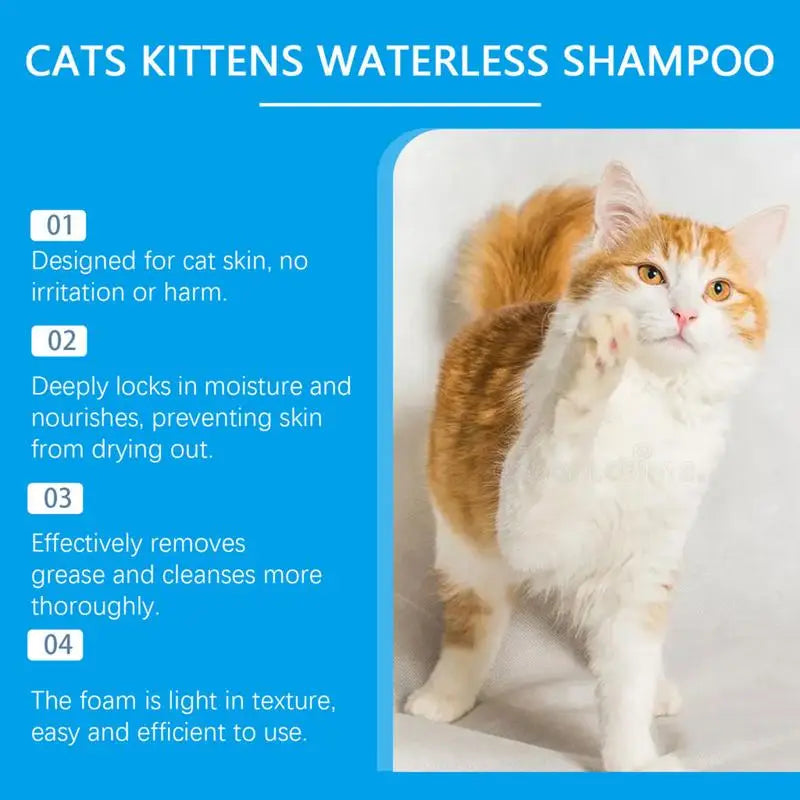 Waterless Cat Shampoo Waterless Cat Shampoo Licking Safe Dry Shampoo 60Ml Gentle Foam Shampoo for Cats Deep Cleansing Relieves