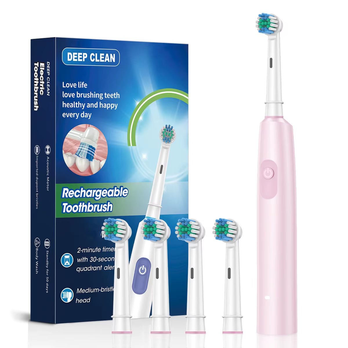 Electric Toothbrush Rotary Cleaning Teeth Brush Waterproof Electronic Tooth Brush with Timer Rechargeable Toothbrush with 8 Head