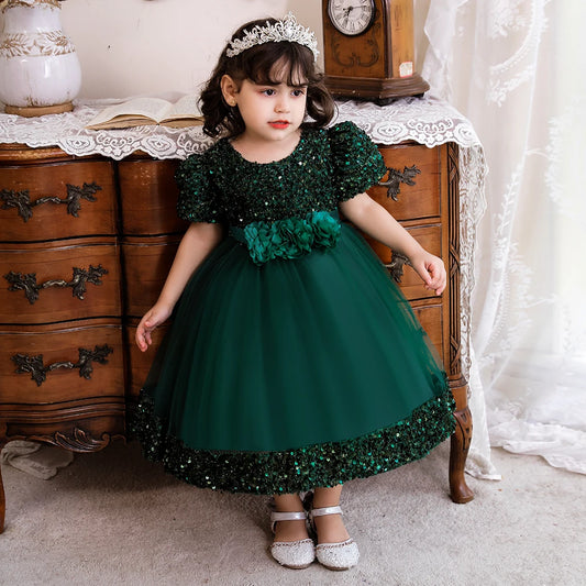 Infant Sequin Bow Baptism Dress for Girls - Christening and First Birthday Gown for Baby Toddlers - Elegant White Party Dress