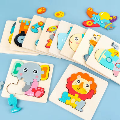 3D Cartoon Animal Wooden Puzzle - Cognitive Development Jigsaw for Early Education and Gift Giving